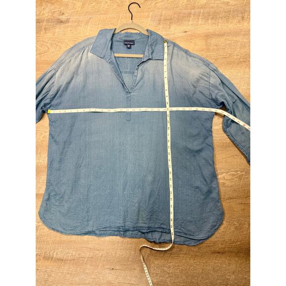 J Jill Chambrey Tunic Top with Collar and 3/4 sleeves - Picture 4 of 6